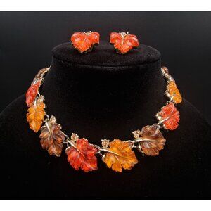 Vintage Lisner 1950s Autumn Leaf Necklace & Earrings Set